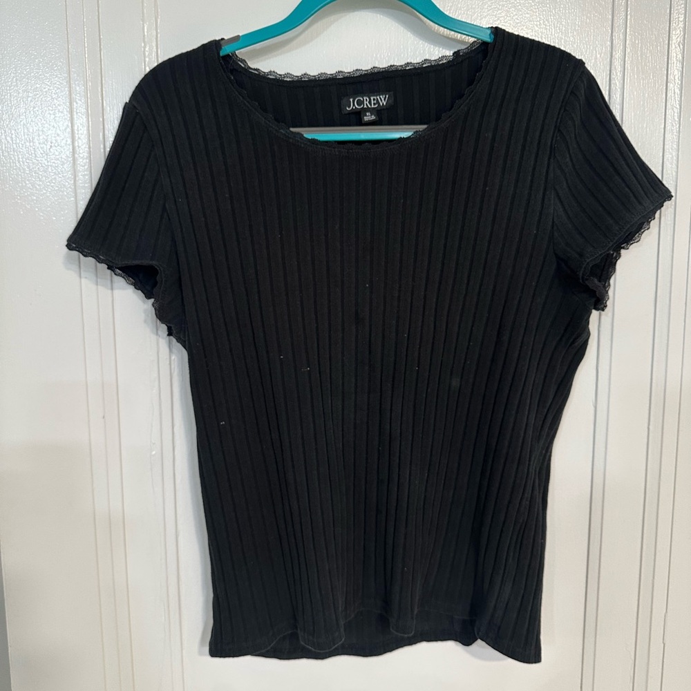 J. Crew Black Ribbed Short Sleeve Top